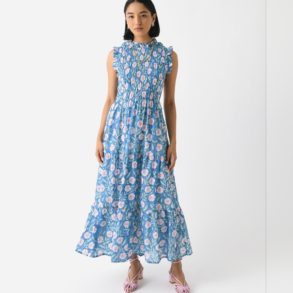 NWT $298 Oliphant Sleeveless Smocked Maxi - Amalfi Blue XXS
